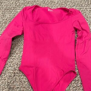 Women's Long-Sleeve Hot Pink Scoop-Neck Bodysuit